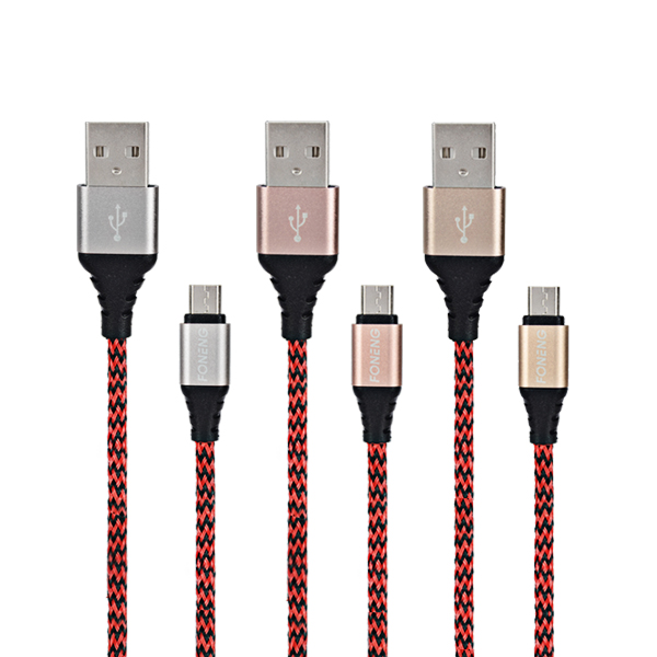 

FONENG 1M Metal Nylon Braided Micro USB Charging Cable for Tablet Cellphone