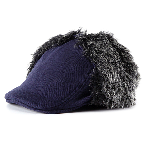 

Unisex Men Women Earflap Earmuff Cotton Blend Faux Fur Plush Linen Beret Cap Windproof Cycling Hat