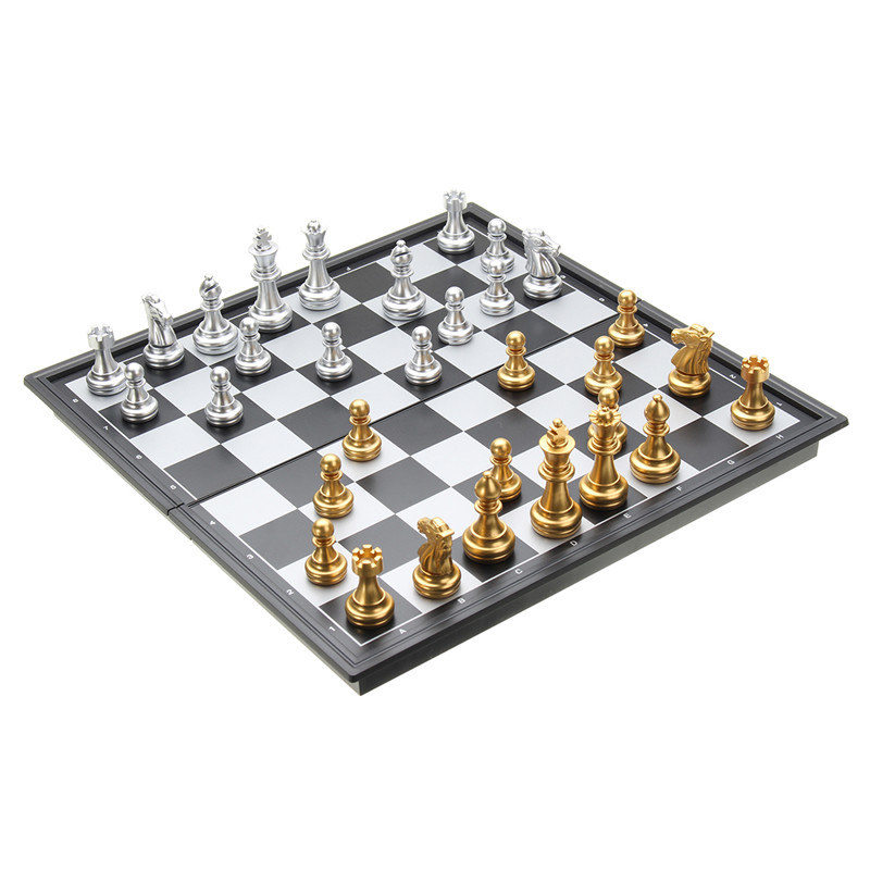 Chess magnetic golden and silver color chess pieces 8-inch foldable chessboard