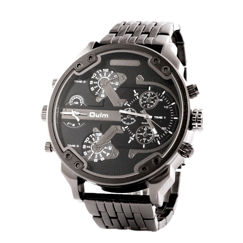 

OULM HT3548 Men Watch Two Time zones Fashion Business Alloy Quartz Wrist Watch
