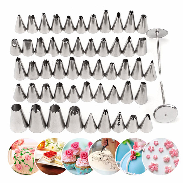 

52Pcs Stainless Steel Icing Piping Nozzles Pastry Tips Fondant Cake Sugarcraft Decorating Tool
