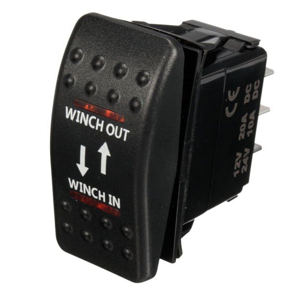 Red WINCH IN WINCH OUT STARK 7-PIN HORIZONTAL Momentary Winch In Out Toggle Switch Waterproof Black Shell/ON-OFF-ON DPDT illuminated Rocker Switch For Auto Truck Boat Marine DC 20A 12V/10A 24V