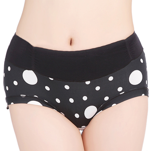 

Comfy Soft Modal Dot Print Mesh Waist Breathable Mid Rise Panties Briefs For Women