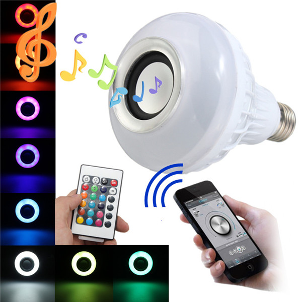 E27 12W LED RGB Bluetooth Speaker Music Play Light Bulb