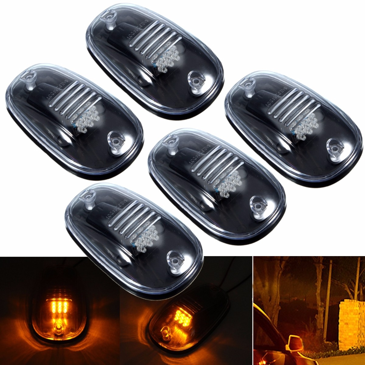 

5pcs Cab Roof Top Running LED Marker Lamps Amber Light Black Plastic Clear Lens