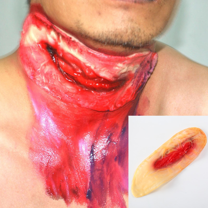 Halloween Props Slit Throat Cut Neck Fake Wound Scar Head Injury Trick Hall...