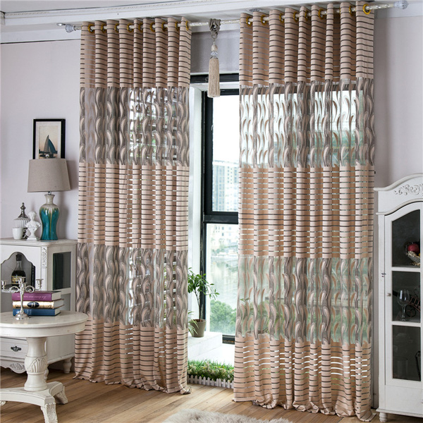 

2 Panel Gray Jacquard Sheer Tulle Curtains Bedroom Balcony Hollow Out Window Screening Decor