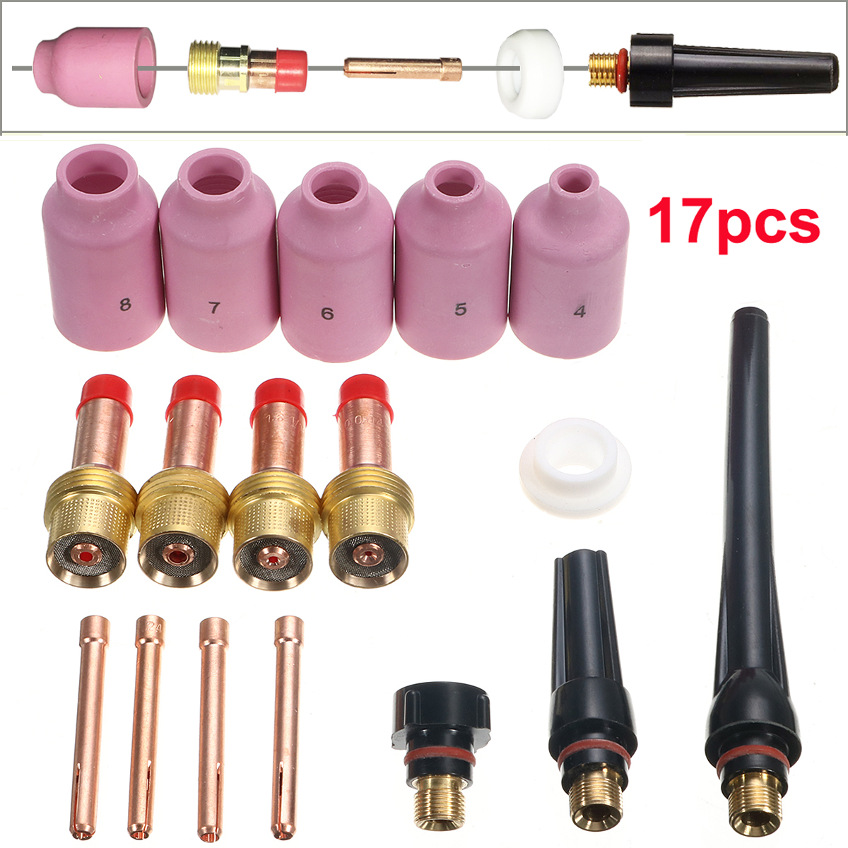

17pcs TIG Welding Gas Lens Kit 0.040-1/16-3/32-1/8 For Torch WP17/18/26