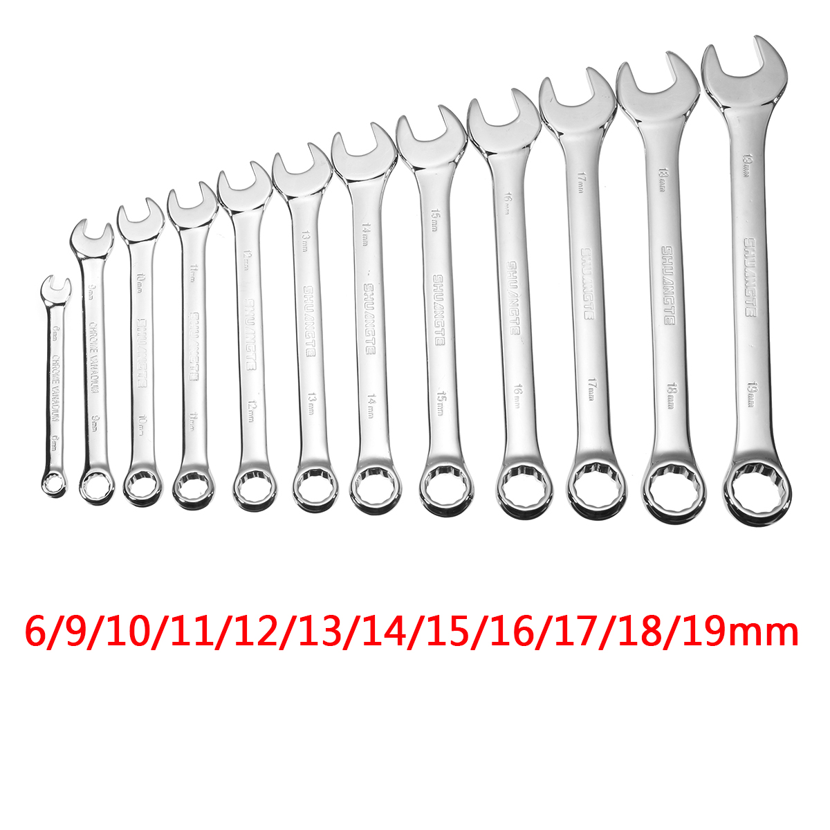 BiuZi 12Pcs/Box Flexible Head Chrome Vanadium Professional Combination Spanners Ratchet Wrench Tool Set 8-19mm Spanner Wrenches Kits 