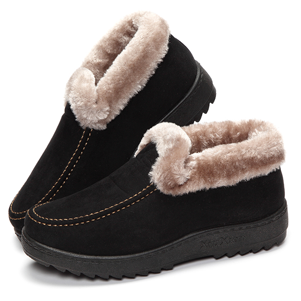 Suede Wool Lining Slip On Ankle Short Snow Boots - US$20.99
