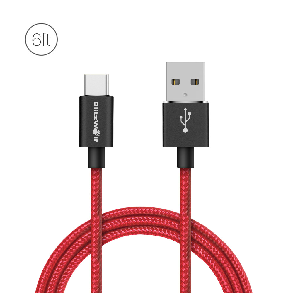 

BlitzWolf® BW-TC2 3A USB Type C Braided Charging Data Cable 6ft/1.8m With Magic Tape Strap