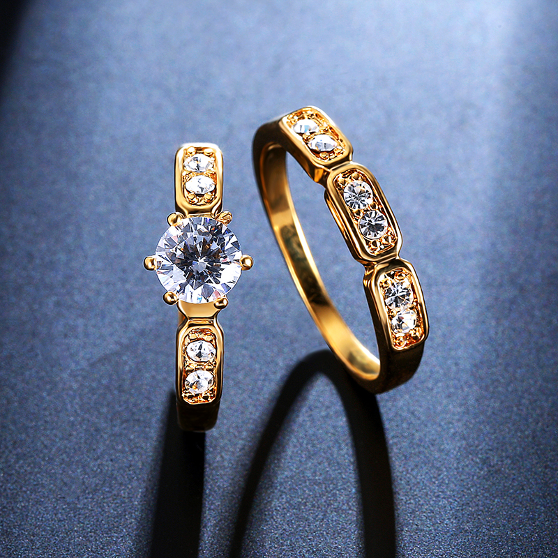 

2PCS Trendy Zircon Ring Set Gold Plated Fine Copper Eco-Friendly Anallergic Accessories