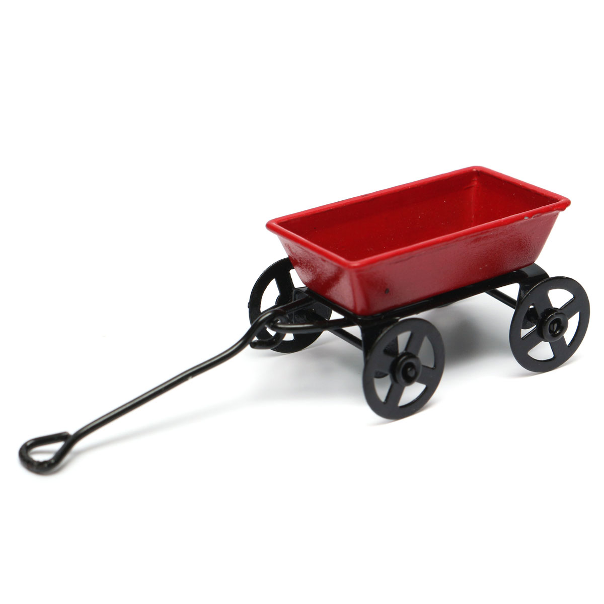 

Dollhouse Metal Miniature Toy Red Small Pulling Cart Garden Furniture Accessorie
