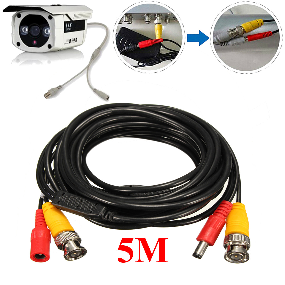 

5M 2-in-1 Audio Video Power Cable CCD Security Camera BNC RCA CCTV DVR Wire Cord