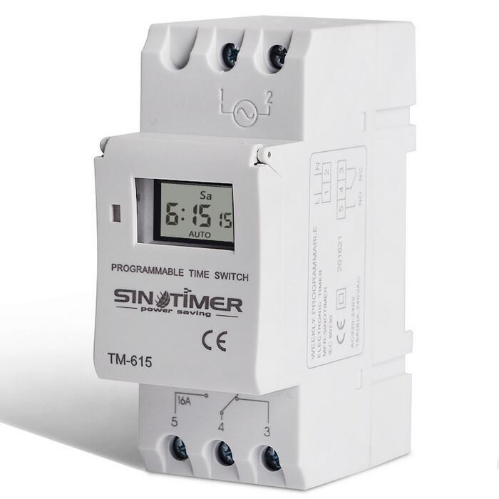 

SINOTIMER TM-615 AC110V 16A Electronic Weekly 7 Days Programmable Digital Time Switch Relay Timer Control Din Rail Mount