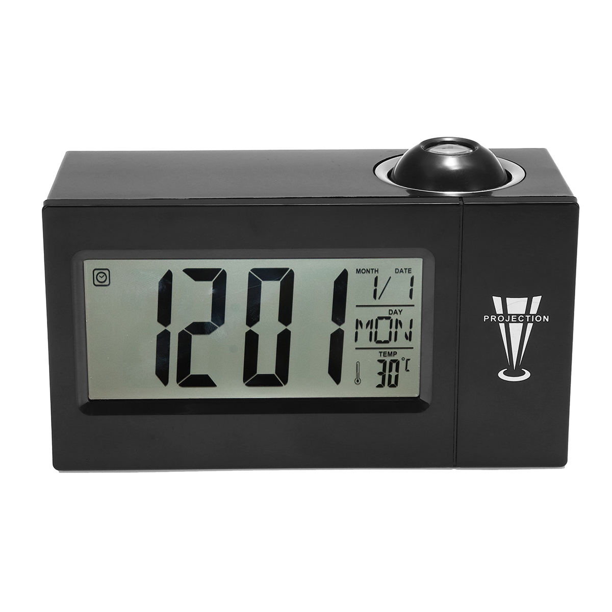 BliliDIY Snooze Alarm Clock Backlight Proyector De Pared Relojes De Proyección con Termómetro Calendario De 12/24 Horas Blanco 