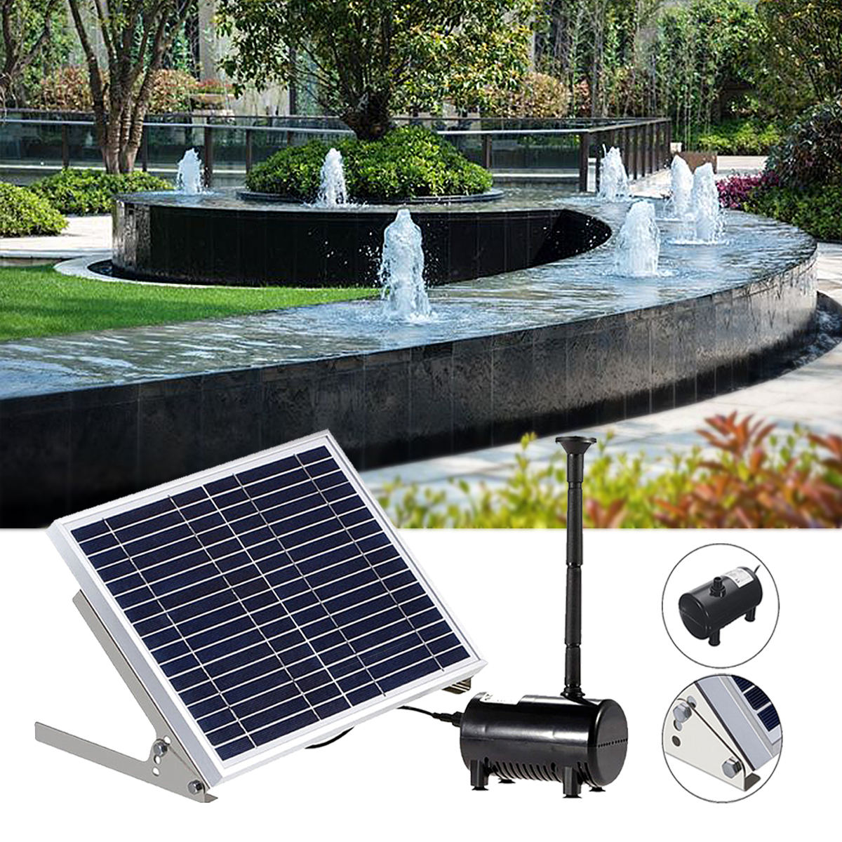 Solar Panel Powered Brushless Water Fountain Pump For Pond Garden Outdoor Submersible Kit
