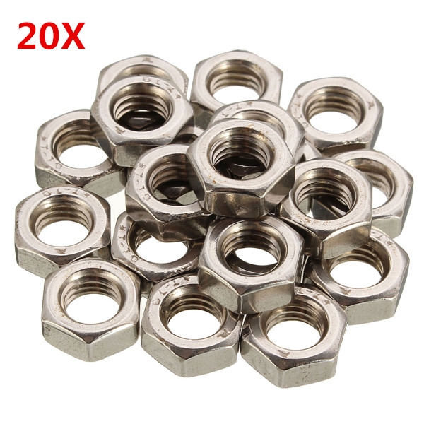 

20Pcs M8 Stainless Steel Metric Coarse Pitch Screw Thread Hexagon Full Nuts