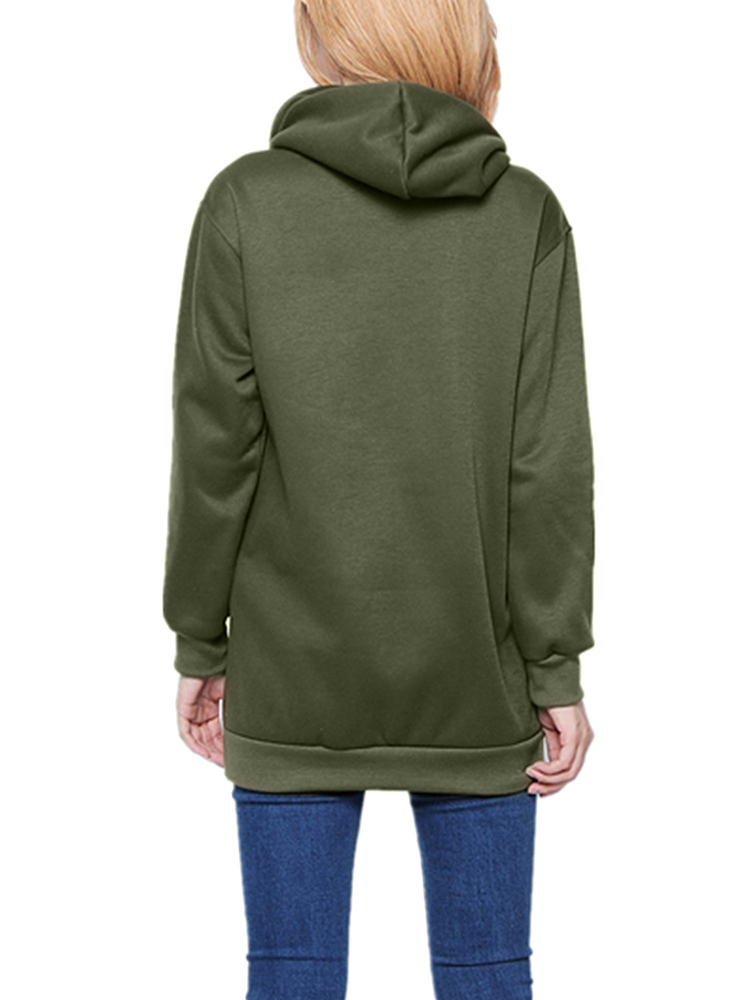 Zipper Solid Hood Loose Sweatshirt