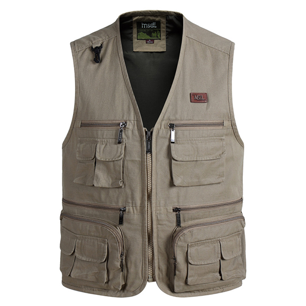 

Mens Multi Big Pockets Outdoor Fishing Vest Solid Color Photographic Waistcoats