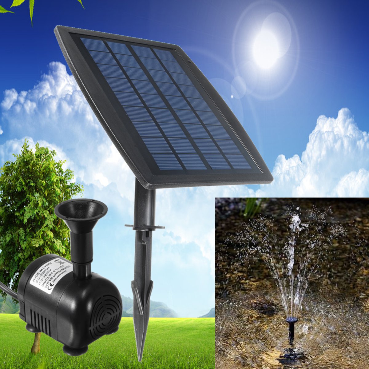 2.5W Solar Panel Floating Fountain Solar Water Pump Kit Waterfall Outdoor Water eBay