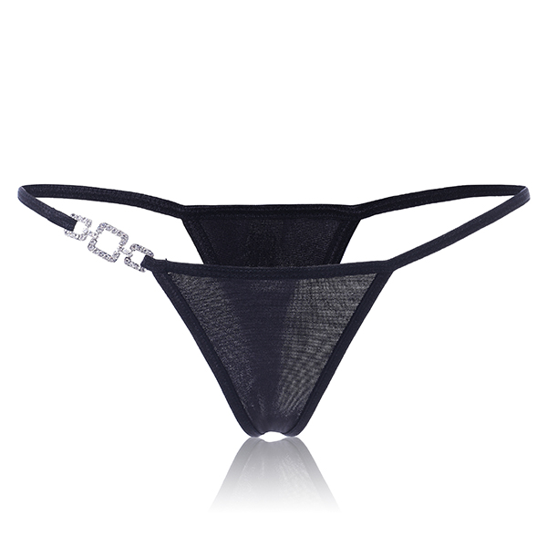 

Women Sexy Black Diamond Decoration Mesh T-Back Perspective Seducing Intimate Underwear