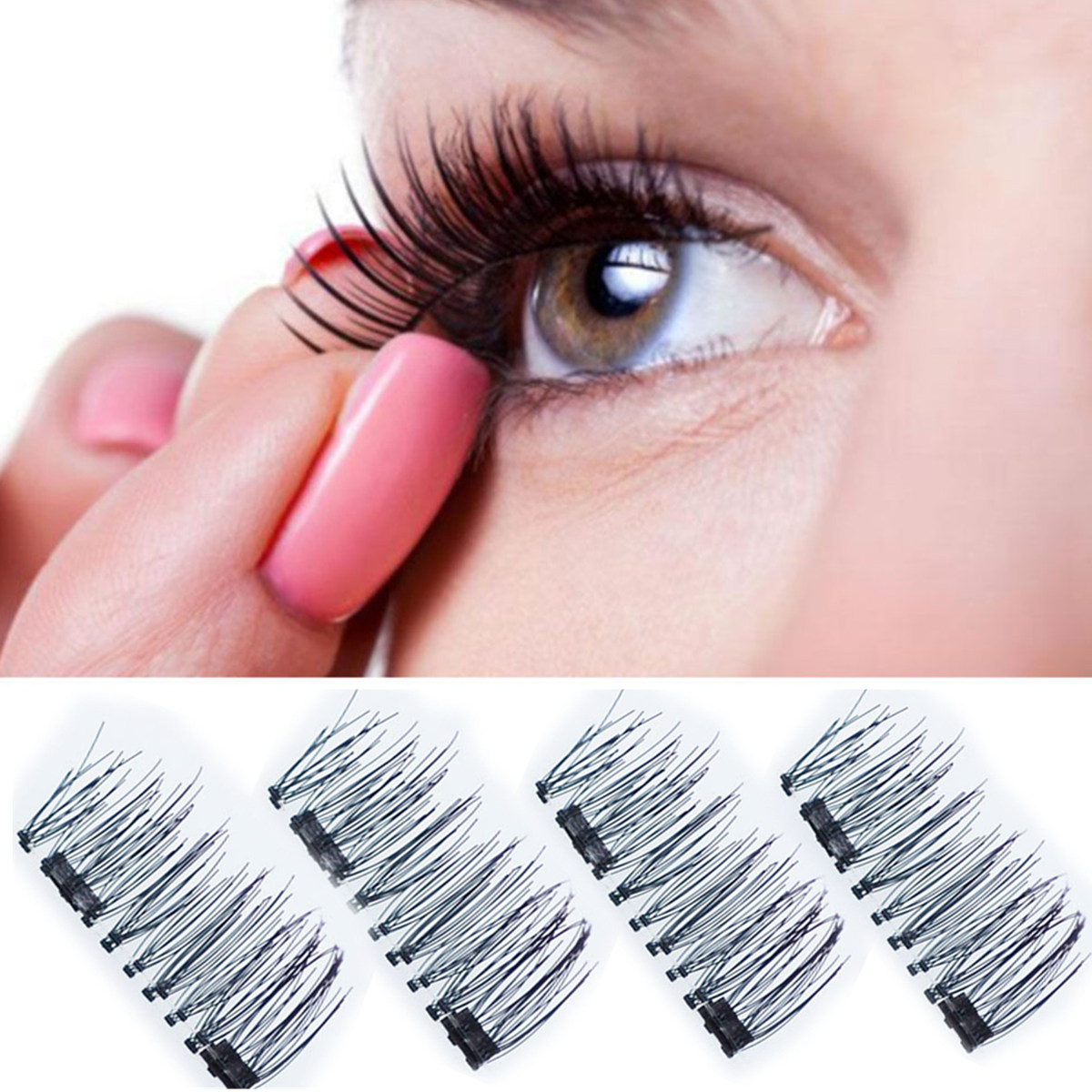 4Pcs/2 Pairs Dual Magnetic 3D False Eyelashes Long Natural Eye Lashes Exten...