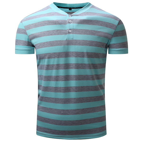 

Summer Casual Men's Contrast Color Striped POLO Shirts Stand Collar Soft Cotton T-shirt