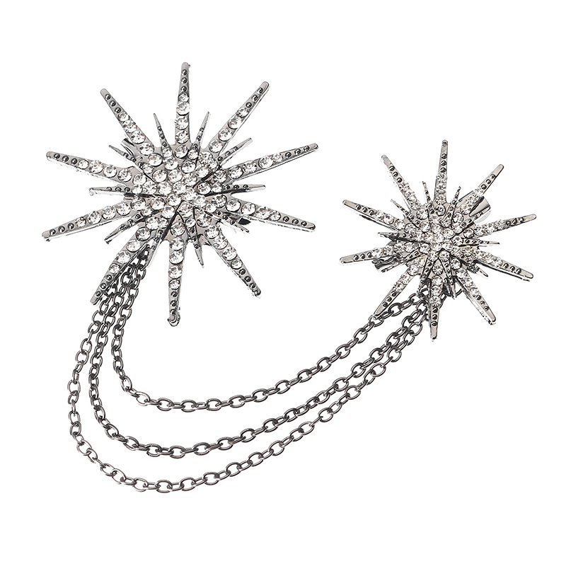 

Trendy Punk Tassel Chain Brooch Double Snowflake Rhinestone Pins Accessories