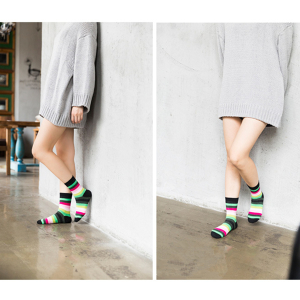 

Women Girls Rainbow Candy Color Cotton Socks Stripes Stretchy Casual Ankle Long Socks Randomly