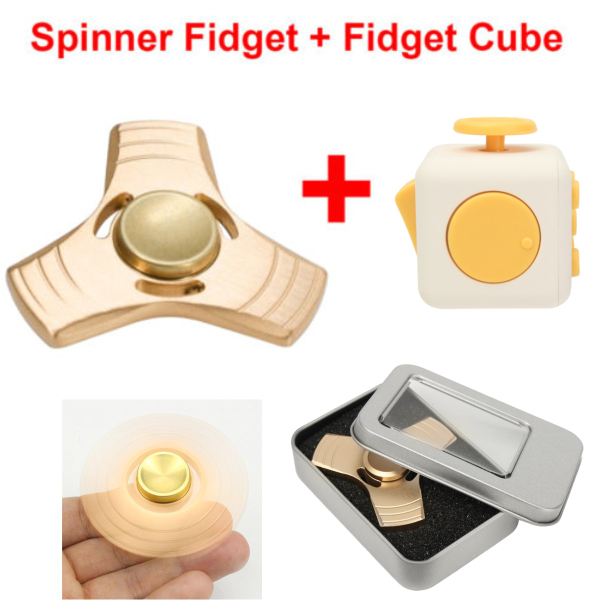 ECUBEE стресс кости и Gold Fidget рук Spinner гаджет Tri-Spinner Finger уменьшить стресс гаджета