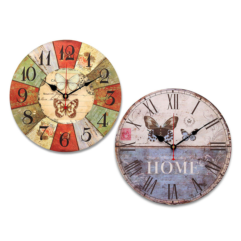 

Large Wooden Wall Clock Tracery Butterfly Rustic Shabby Chic For Home Office Cafe Decor Art
