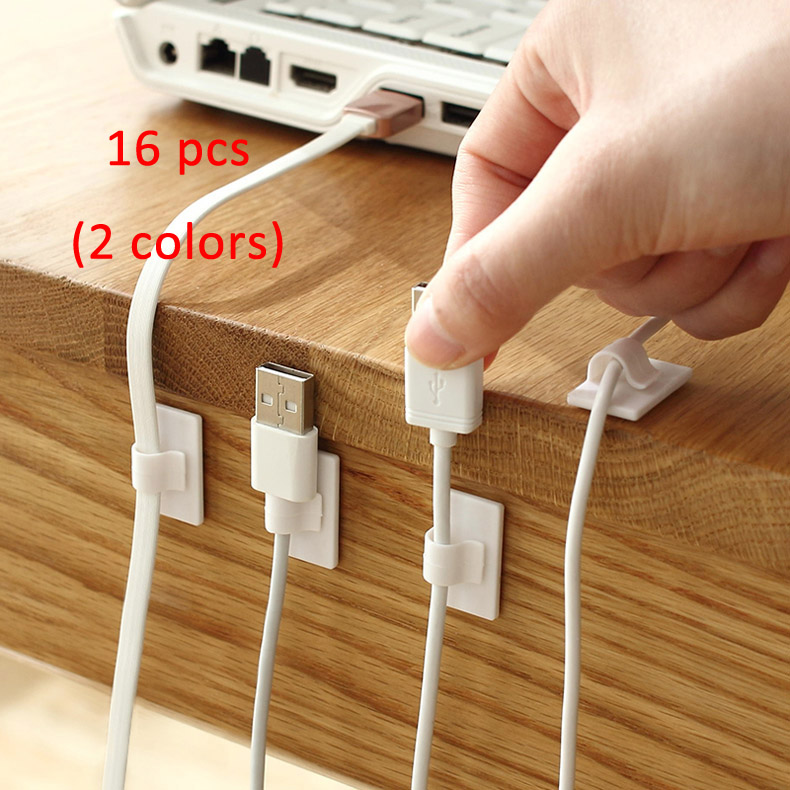 

16pcs Two Colors Cable Clips Wire Management System Desktop Cable Organizer Cord Holder