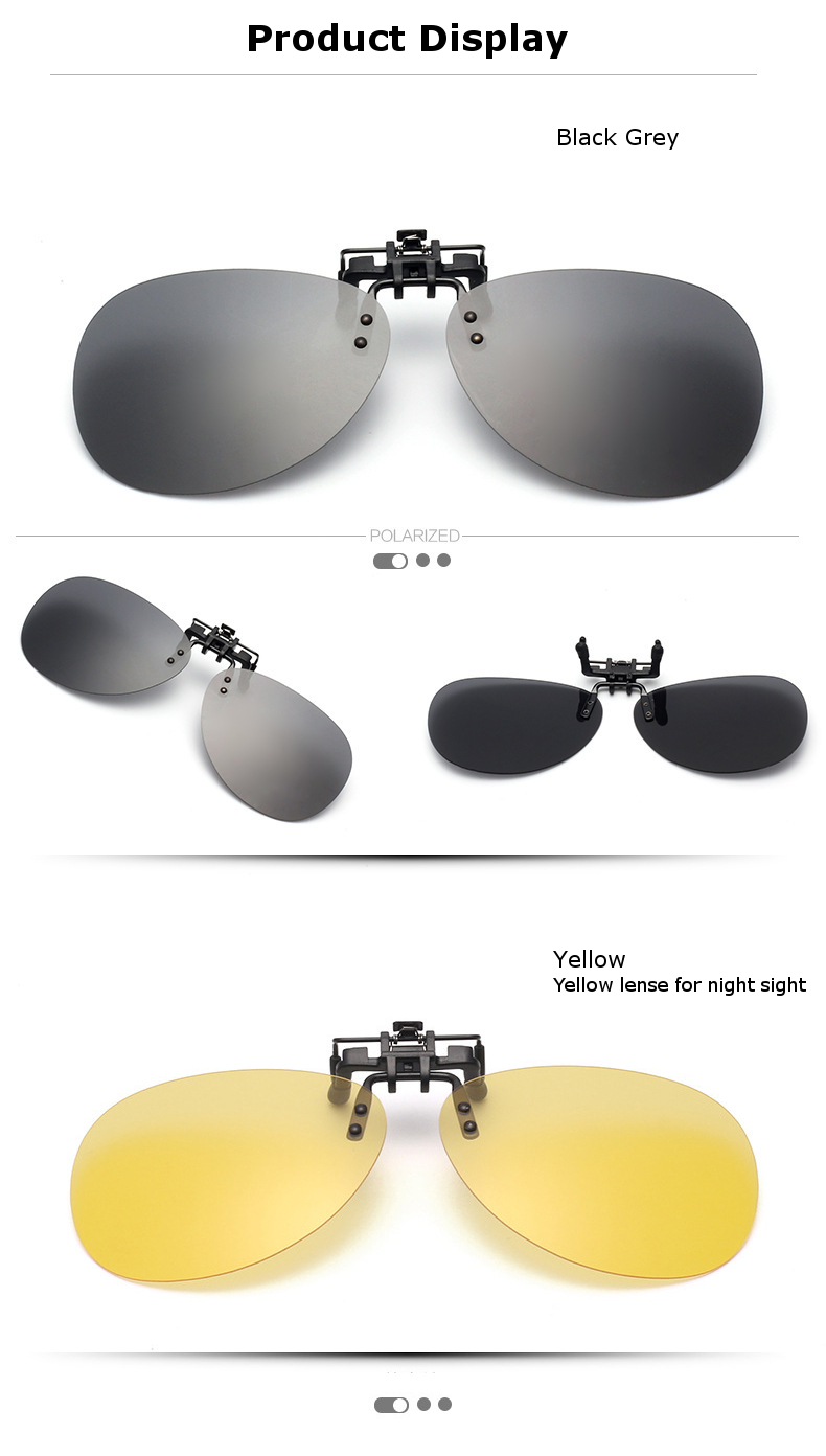 BIKIGHT Mirror Pilot Polarized Clip on Sun Glassess Night Vision Lens Polaroid S 