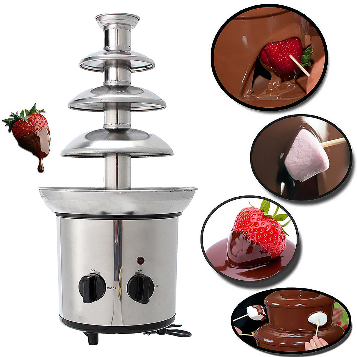 4 niveaux Mini en acier inoxydable fondue au chocolat Fontaine Chute d'eau Machine de fusion Appareil de cuisine