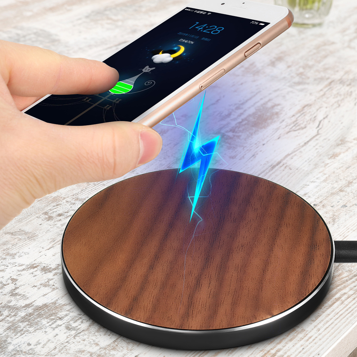 10W Qi Wireless Metal Wooden LED Fast Desktop Charger Pad for iPhone X 8 Plus S8 S9 Note 8