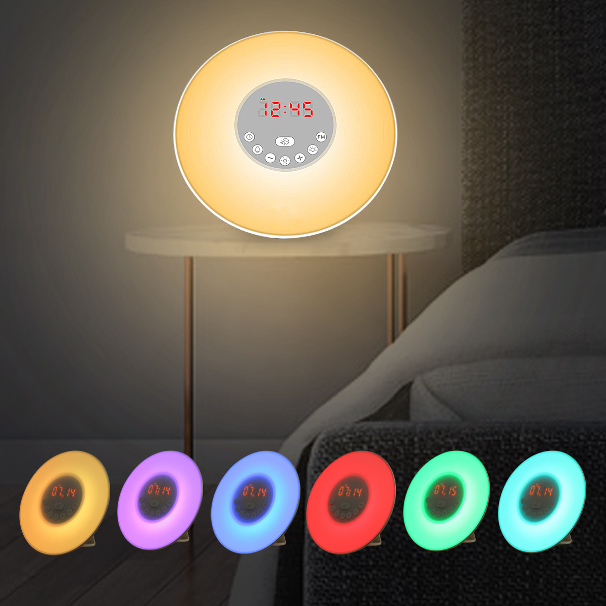 

Wake-up Light Sunrise Alarm Clock Snooze LED FM Radio Bedside Night Lamp Sweet