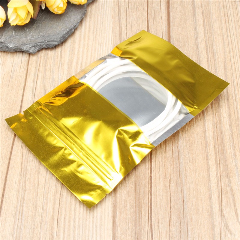 Clear Window Gold Aluminum Foil Stand Up Zipped Mylar Package Pouch Storage Bags