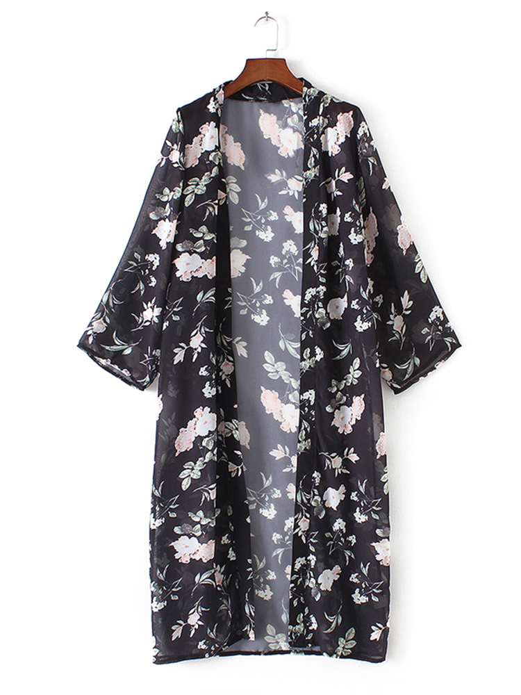 

Bohemian Women Floral Printed Long Sleeve Casual Beach Kimono
