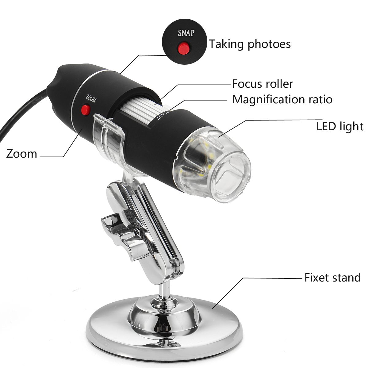 1000X 8 LED USB2.0 Digital Microscope Endoscope Biological Zoom Camera with  Bracket
