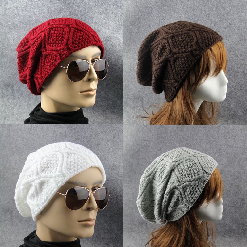 

Women Men Crochet Knitted Baggy Cap Winter Thick Slouchy Casual Beanies Warm Hat