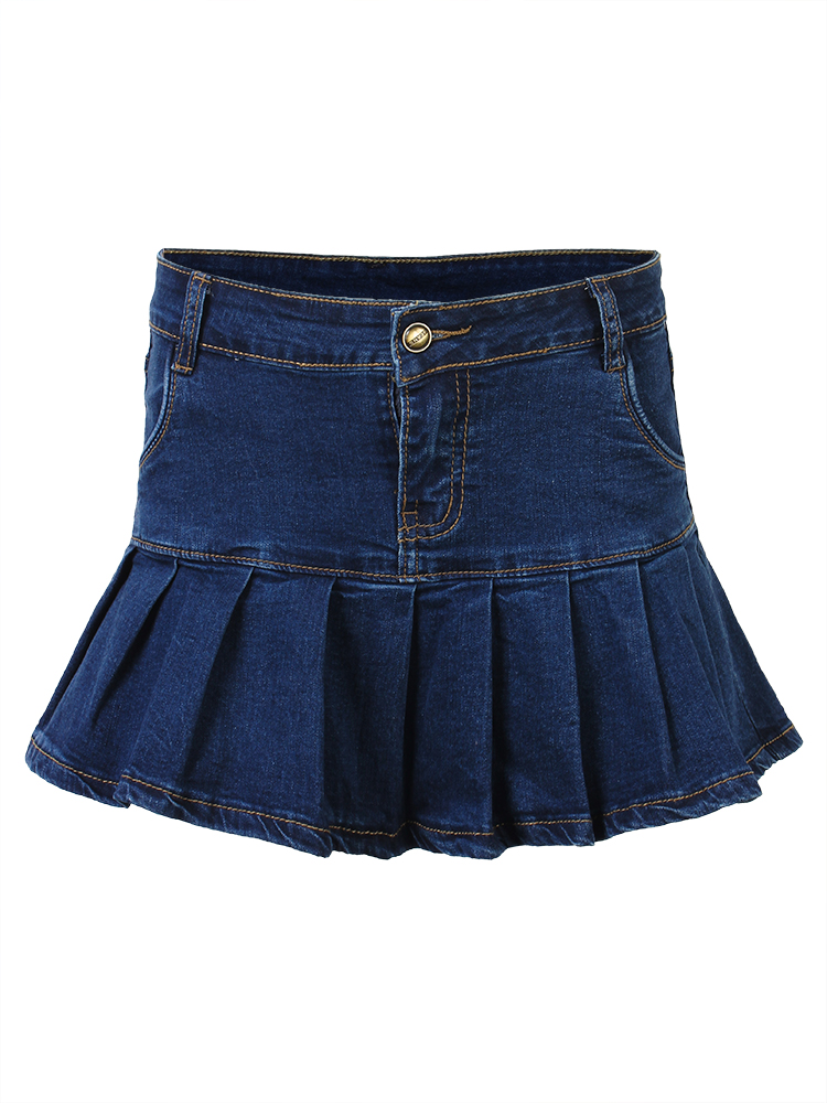 Sexy Women Summer Zipper Pleated Ruffle Denim Mini Skirt at Banggood