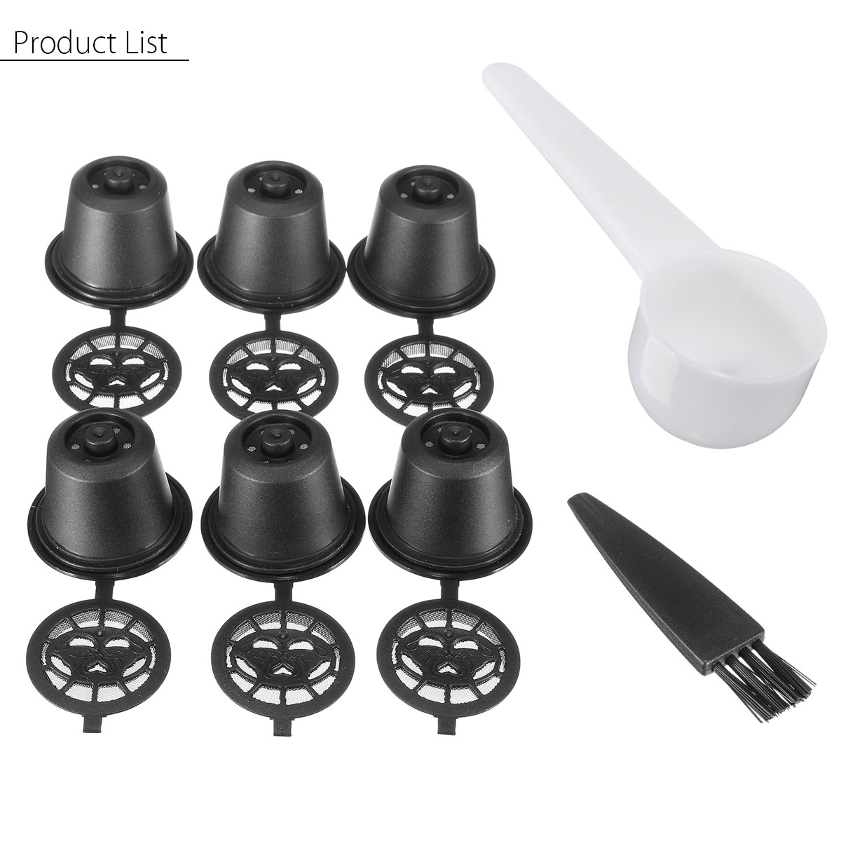 8 Pcs Sets Black Refillable Coffee Capsule Cup Reusable Refilling Filter For Nespresso Machine With Brush