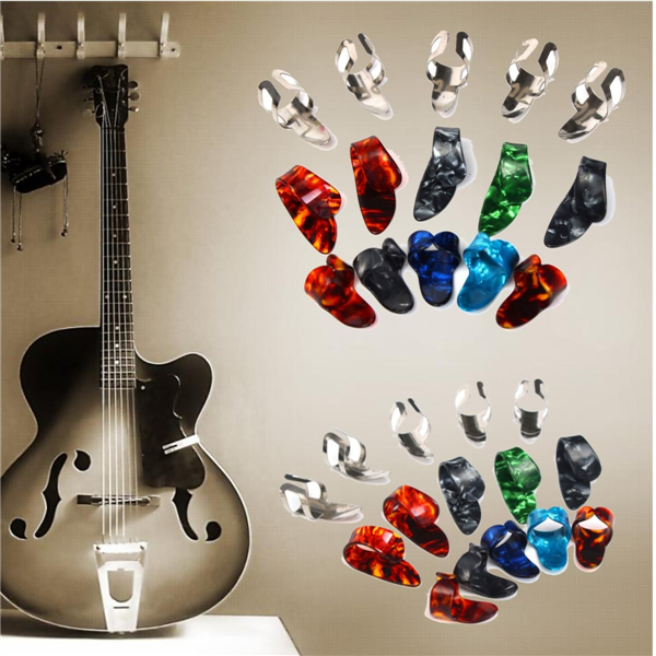 

15pcs Stainless Steel Celluloid Thumb Finger Guitar Picks Plectrum Case