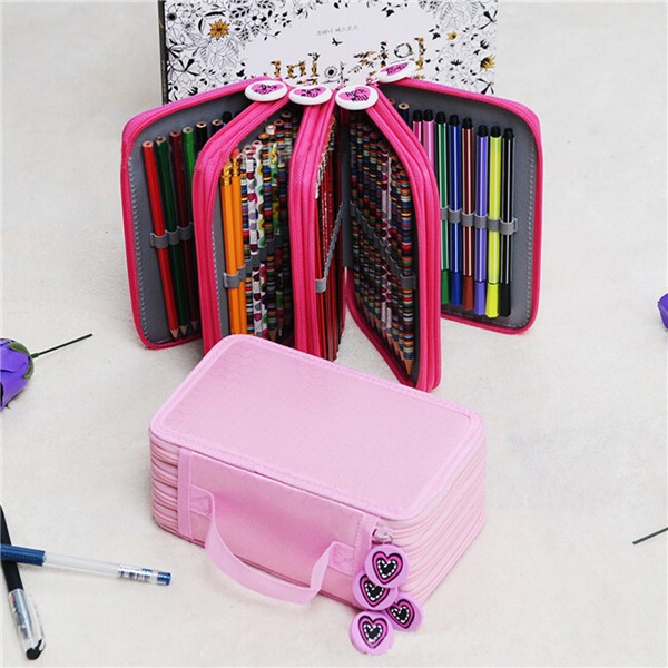 

72 Holes 4 Layers Pen Pencil Case Stationary Pouch Bag Travel Cosmetic Brush Makeup Storage Bag