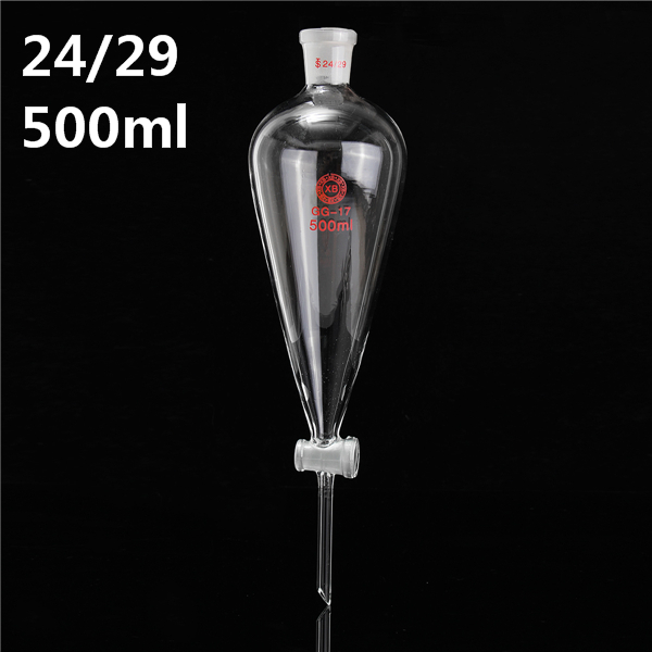 

500ml 24/29 Glass Pyriform Separatory Funnel PTFE Stopcock Glass Stopper Tube