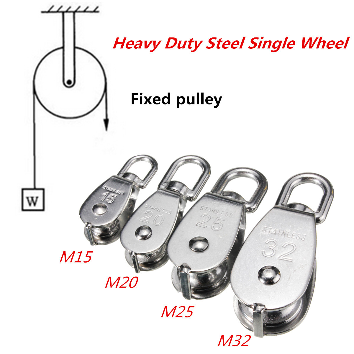 5PCS 304 Stainless Steel Double Pulley Rigging M32 Connector to Prevent Corrosion Hook Sliver 