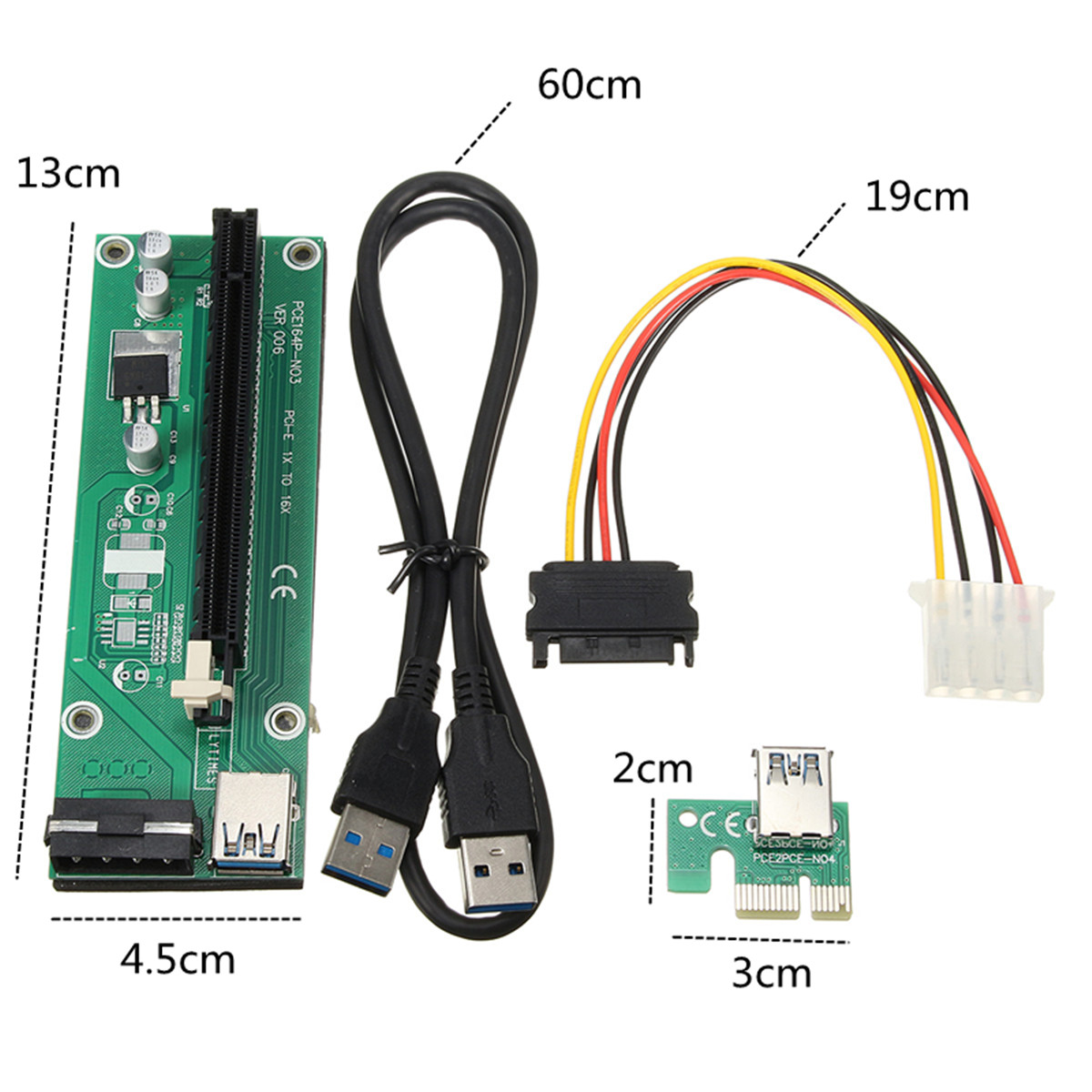 USB 3.0 PCI-E Express 1x to16x Extension Cable Extender Riser Board Card Adapter SATA Cable