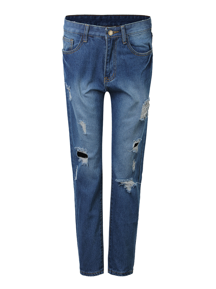 

Casual Women Pocket Frayed Ripped Harem Denim Jeans