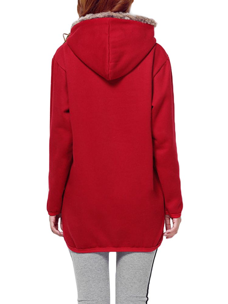 Casual Women Solid Hooded Patchwork Long Sleeve Pullover Sweatshirt at ...